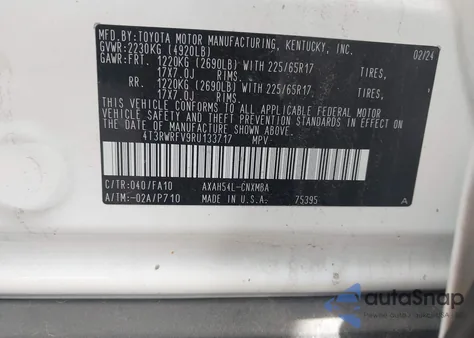 2024 Toyota Rav4 Hybrid Xle из США, поврежденный, VIN 4T3RWRFV9RU133717